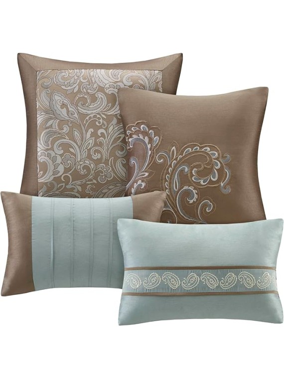 Essentials Brystol 24 Piece Room in a Bag Faux Silk Comforter Jacquard Paisley Design Matching Curtains Down Alternative Hypoallergenic All Season Bedding-Set, Cal King, Blue