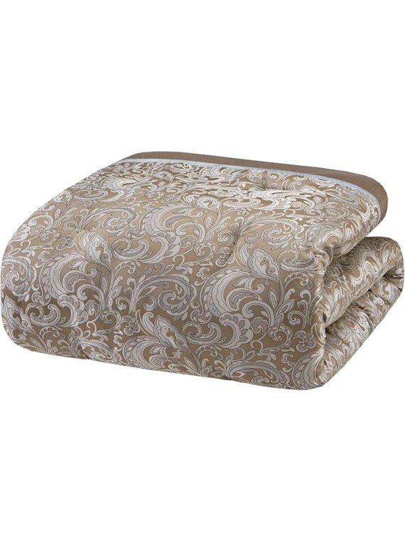 Essentials Brystol 24 Piece Room in a Bag Faux Silk Comforter Jacquard Paisley Design Matching Curtains Down Alternative Hypoallergenic All Season Bedding-Set, Cal King, Blue
