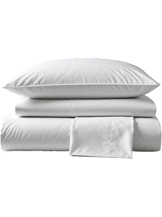 , Queen Size Thermoregulating Bed Sheet Set, 4 Piece Bedding, 600 Thread Count, Breathable & Cooling Sheets, Sateen, 100% Peruvian Pima Cotton, White