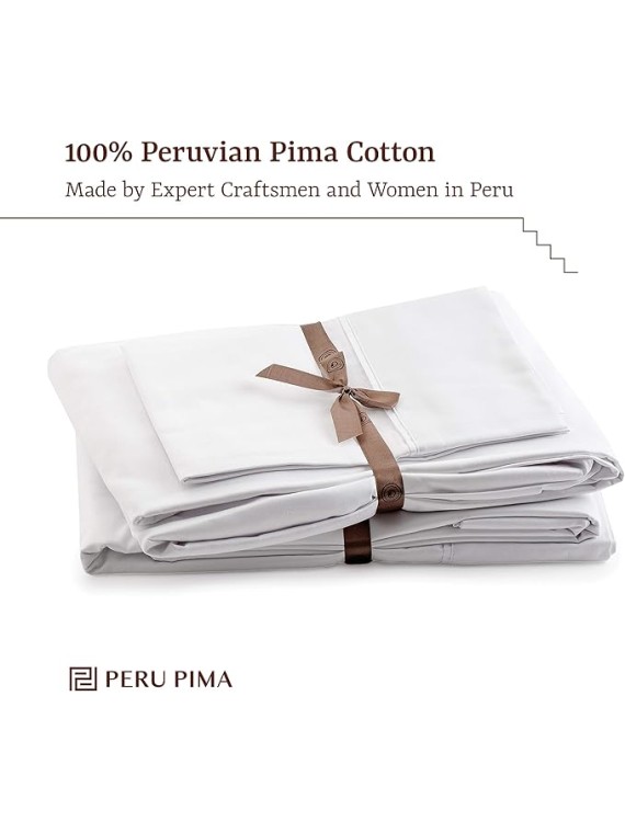 , Queen Size Thermoregulating Bed Sheet Set, 4 Piece Bedding, 600 Thread Count, Breathable & Cooling Sheets, Sateen, 100% Peruvian Pima Cotton, White