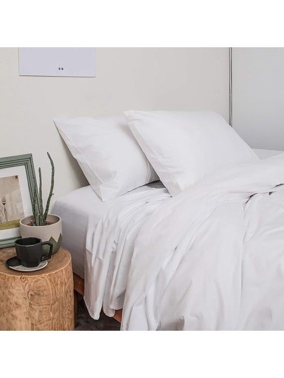 , Queen Size Thermoregulating Bed Sheet Set, 4 Piece Bedding, 600 Thread Count, Breathable & Cooling Sheets, Sateen, 100% Peruvian Pima Cotton, White