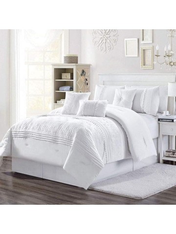 7 Piece Chenille Comforter Set Cal King, Pleated Embroidered Elegant Beautiful Decorative Textured Homey Feel Soft Cozy Comfy