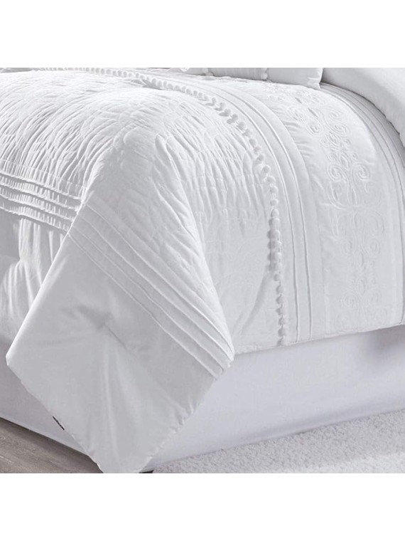 7 Piece Chenille Comforter Set Cal King, Pleated Embroidered Elegant Beautiful Decorative Textured Homey Feel Soft Cozy Comfy