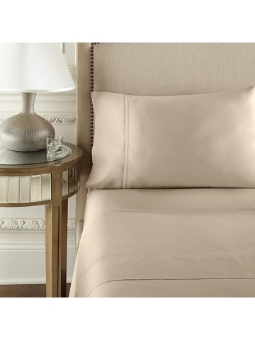 Luxury 100% CEA Certified Egyptian Cotton Sheet Bed Set | Extra-Long Staple | Cool, Breathable, Ultra Comfort | Double Hem-Stitched | Flat, Fitted, and 1 Pillowcase (Tan, Twin)
