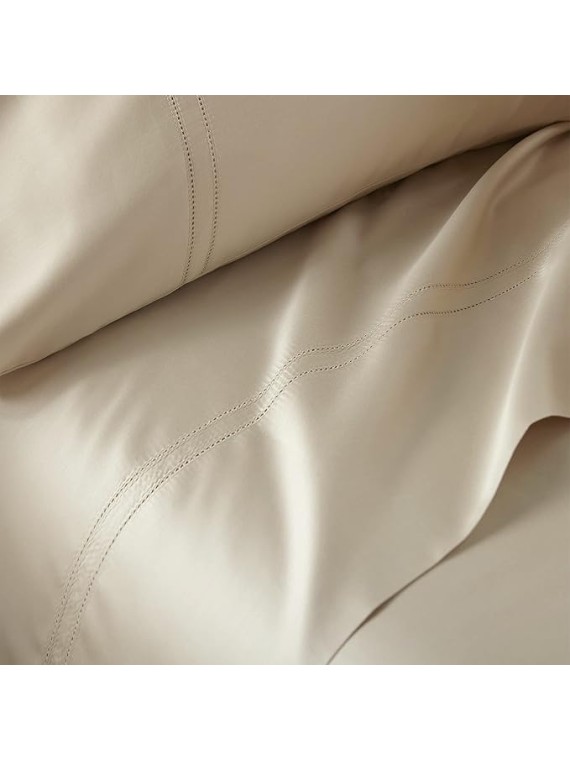 Luxury 100% CEA Certified Egyptian Cotton Sheet Bed Set | Extra-Long Staple | Cool, Breathable, Ultra Comfort | Double Hem-Stitched | Flat, Fitted, and 1 Pillowcase (Tan, Twin)