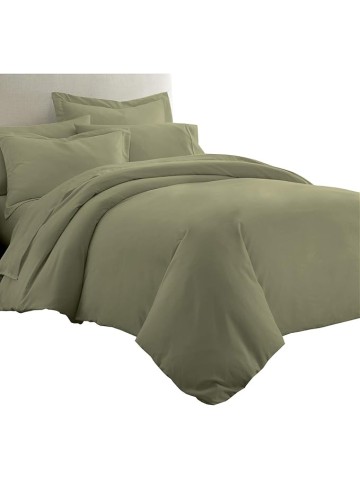 Solid Bamboo Viscose 7PC Full Size Bedding Set-Duvet Cover and Shams with Bed Sheets, Sage