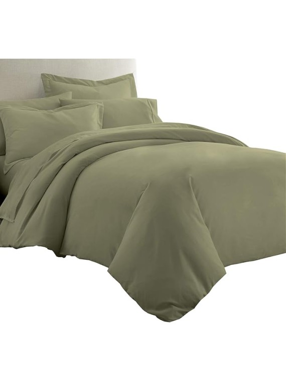 Solid Bamboo Viscose 7PC Full Size Bedding Set-Duvet Cover and Shams with Bed Sheets, Sage