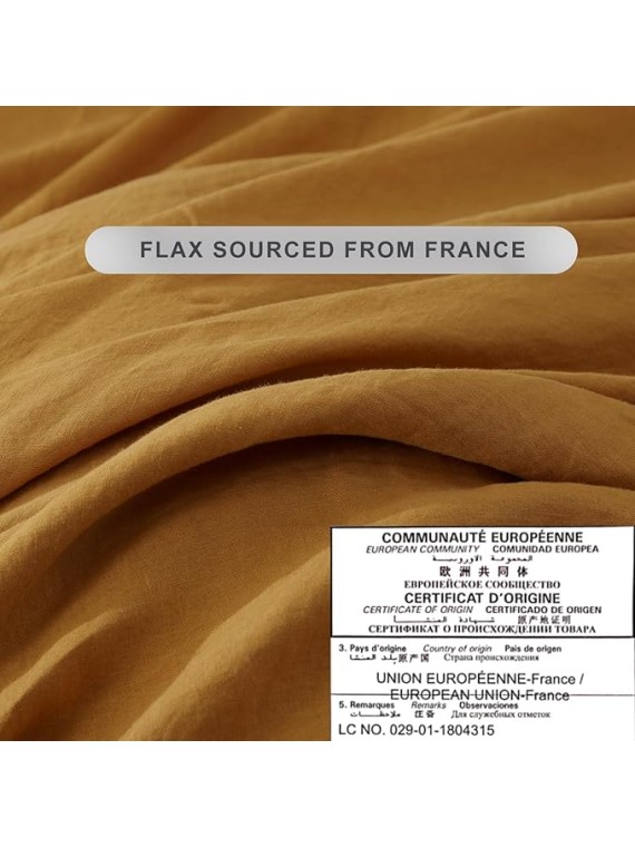 Pure Linen Sheets Set, 100% French Natural Linen Flax Bedding 4pc Set (Queen, 1 Flat Sheet, 1 Fitted Sheet, 2 Pillowcases) - Butternut