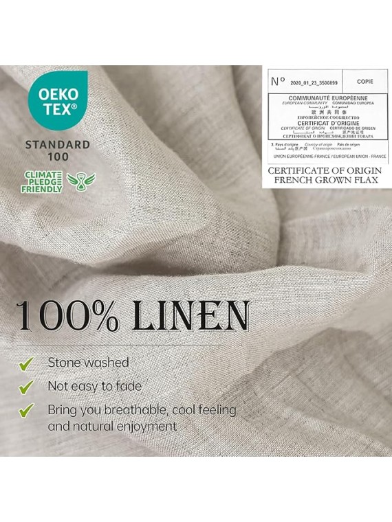 100% Linen Sheet Set 4pcs Basic Style, Deep Pocket, Natural French Washed Flax Solid Color Soft Breathable Bed Sheets - Linen, Queen