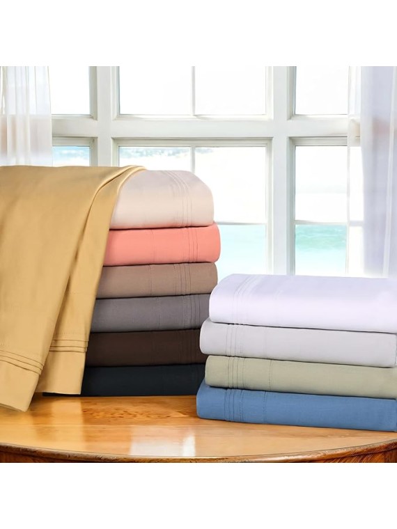 100% Egyptian Cotton Sheets, Luxury 1500 Thread Count Bed Set, Sateen Weave, Soft Long Staple Cotton, 1 Elastic Deep Pocket Fitted Sheet, 2 Pillowcases, 1 Flat Sheet, Queen Size, Ivory