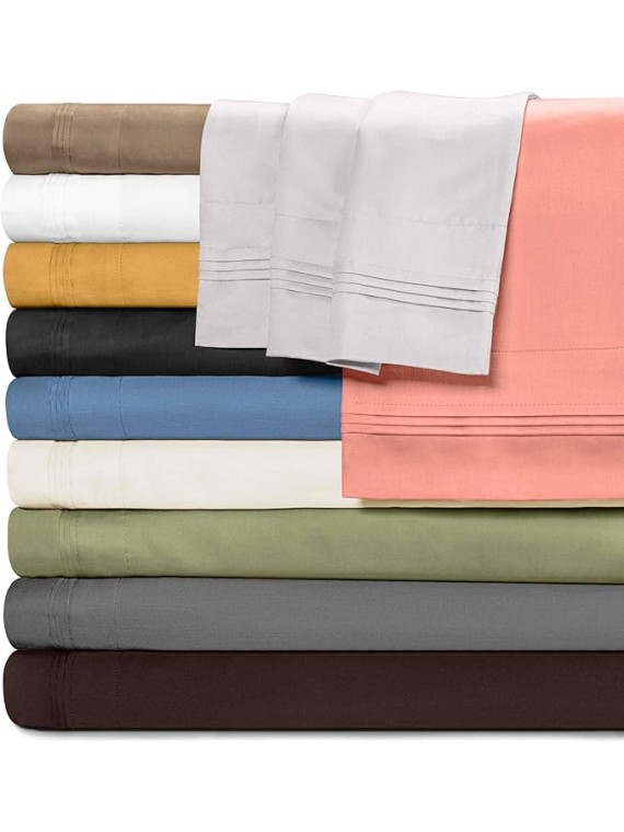 100% Egyptian Cotton Sheets, Luxury 1500 Thread Count Bed Set, Sateen Weave, Soft Long Staple Cotton, 1 Elastic Deep Pocket Fitted Sheet, 2 Pillowcases, 1 Flat Sheet, Queen Size, Ivory