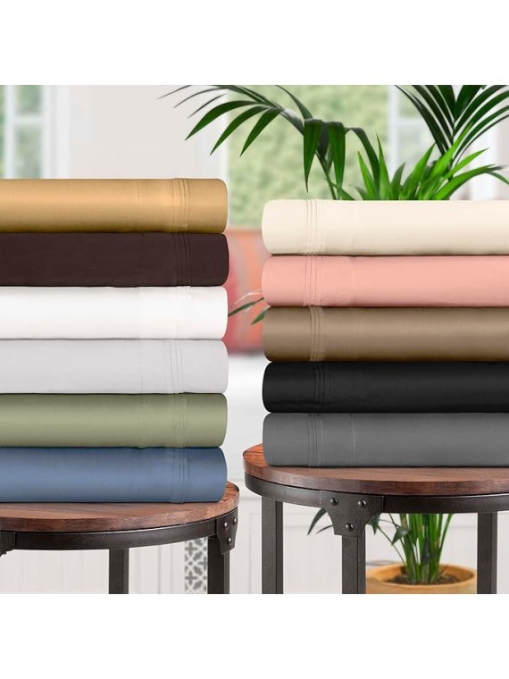 100% Egyptian Cotton Sheets, Luxury 1500 Thread Count Bed Set, Sateen Weave, Soft Long Staple Cotton, 1 Elastic Deep Pocket Fitted Sheet, 2 Pillowcases, 1 Flat Sheet, Queen Size, Ivory