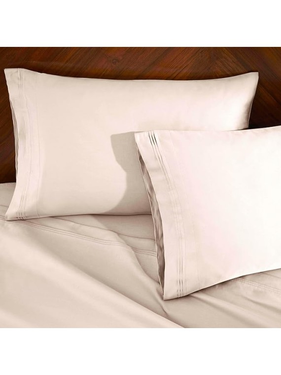 100% Egyptian Cotton Sheets, Luxury 1500 Thread Count Bed Set, Sateen Weave, Soft Long Staple Cotton, 1 Elastic Deep Pocket Fitted Sheet, 2 Pillowcases, 1 Flat Sheet, Queen Size, Ivory