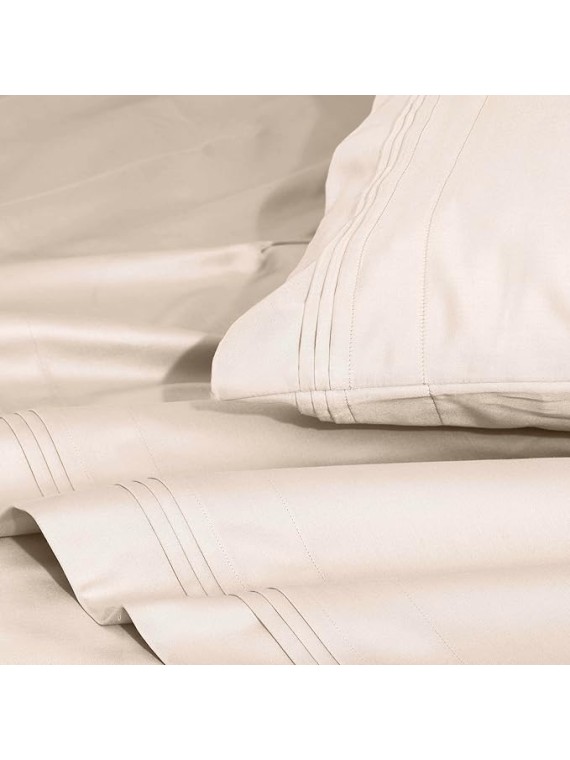 100% Egyptian Cotton Sheets, Luxury 1500 Thread Count Bed Set, Sateen Weave, Soft Long Staple Cotton, 1 Elastic Deep Pocket Fitted Sheet, 2 Pillowcases, 1 Flat Sheet, Queen Size, Ivory