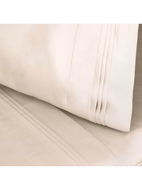 100% Egyptian Cotton Sheets, Luxury 1500 Thread Count Bed Set, Sateen Weave, Soft Long Staple Cotton, 1 Elastic Deep Pocket Fitted Sheet, 2 Pillowcases, 1 Flat Sheet, Queen Size, Ivory