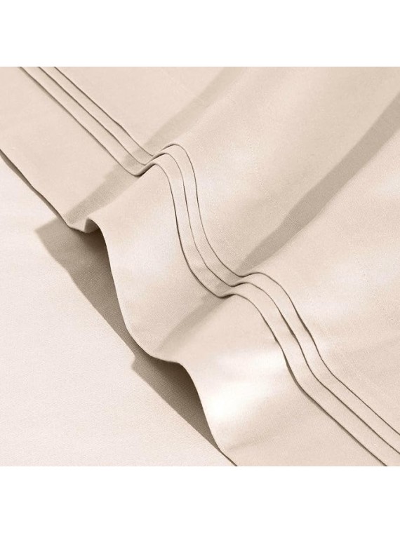 100% Egyptian Cotton Sheets, Luxury 1500 Thread Count Bed Set, Sateen Weave, Soft Long Staple Cotton, 1 Elastic Deep Pocket Fitted Sheet, 2 Pillowcases, 1 Flat Sheet, Queen Size, Ivory