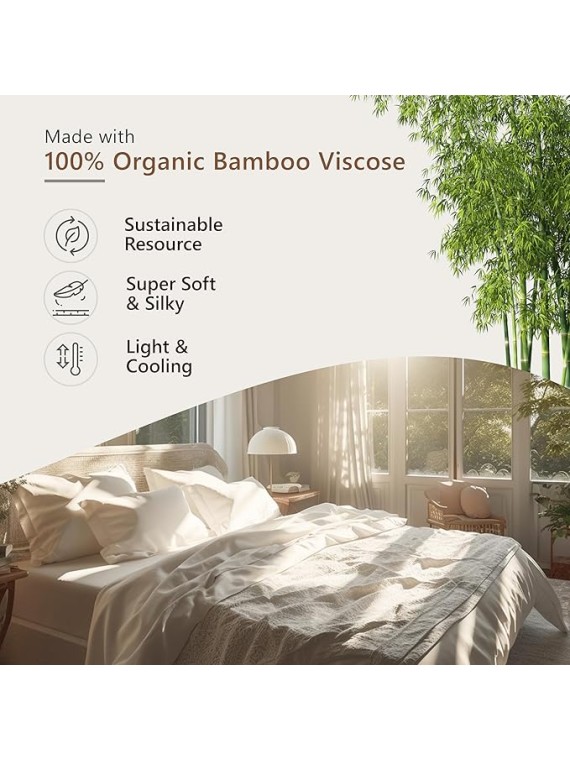 Luxury 100% Viscose Derived from Bamboo Sheets King Size - Organic, Super Soft King Fibre Sheets Set - Top and Fitted Sheet, 2 Pillowcases - King Size Cooling Sheets for Hot Sleepers