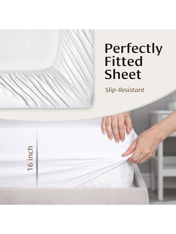 Luxury 100% Viscose Derived from Bamboo Sheets King Size - Organic, Super Soft King Fibre Sheets Set - Top and Fitted Sheet, 2 Pillowcases - King Size Cooling Sheets for Hot Sleepers