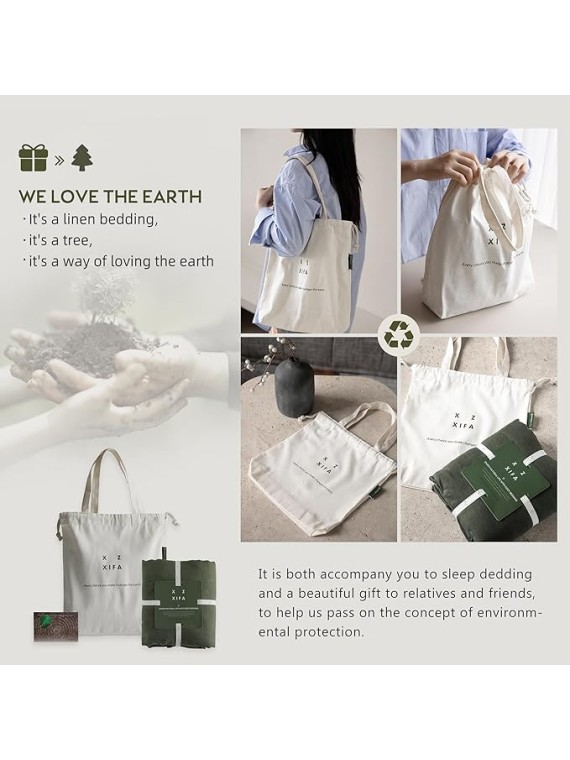 Green Linen Queen Sheets - 100% Organic Linen, Breathable and Cooling for Hot Sleepers - Queen Set (1 Flat, 1 Fitted, 2 Pillowcases)