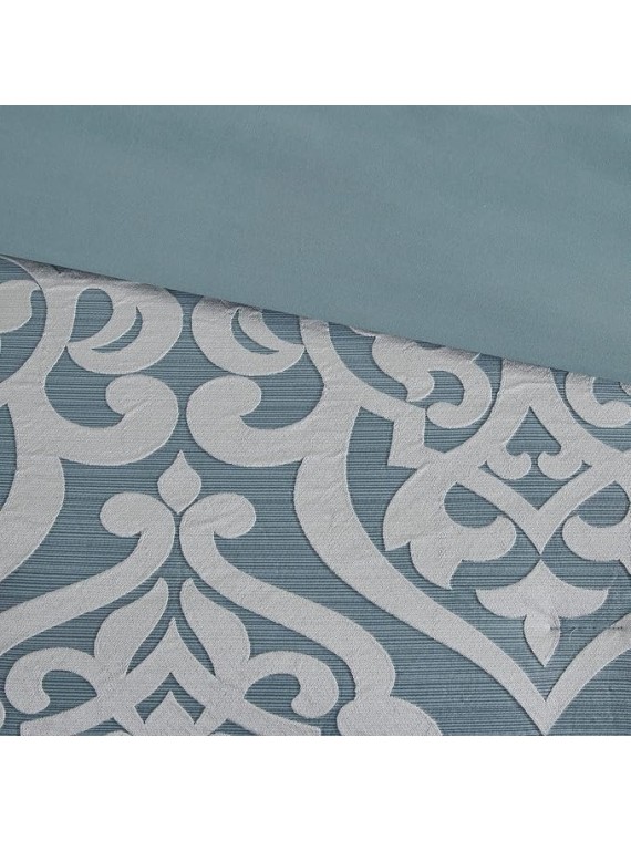 Odette Cozy Comforter Set Jacquard Damask Medallion Design - Modern All Season, Down Alternative Bedding, Shams, Decorative Pillows, Cal King(104 in x 92 in), Aqua