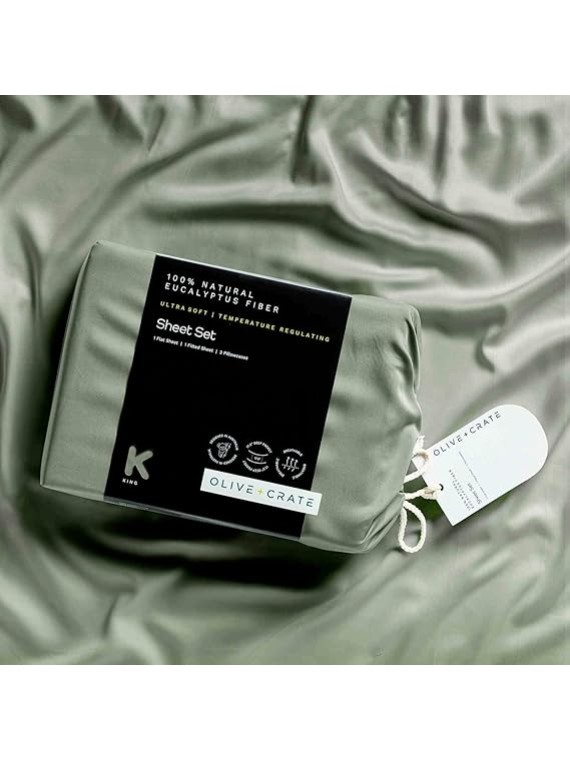 Eucalyptus Cooling Pillowcase and Sheet Sets King Size | 100% Certified Tencel Fiber from Austria | Better Than Silk Linen Bamboo and Cotton | Deep Pocket Bedding | Moss