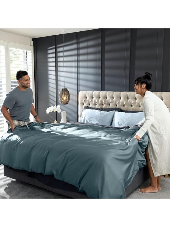 Eucalyptus Cooling Pillowcase and Sheet Sets King Size | 100% Certified Tencel Fiber from Austria | Better Than Silk Linen Bamboo and Cotton | Deep Pocket Bedding | Moss