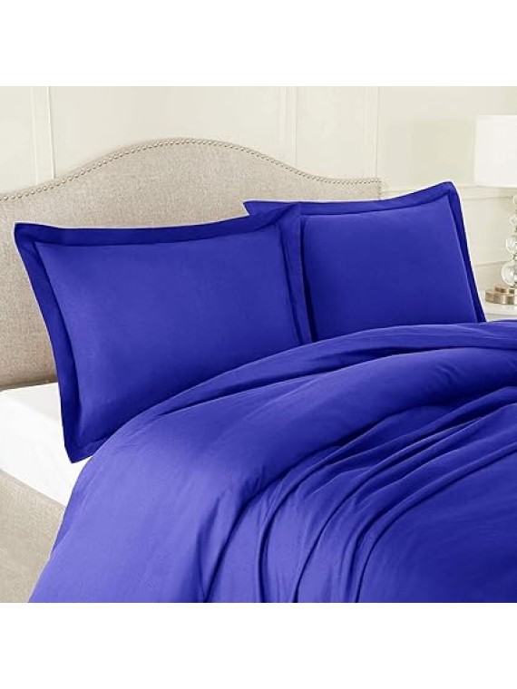 Olympic-Queen Size 7 Piece Duvet Cover Set Set (30 inch Deep Pocket Sheet Set and Duvet Cover Set) - 600 Thread Count, 100% Egyptian Cotton - Royal Blue Solid