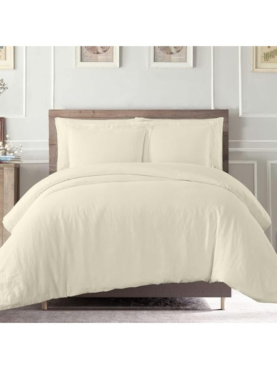 Olympic-Queen Size 7 Piece Duvet Cover Set Set (28 inch Deep Pocket Sheet Set and Duvet Cover Set) - 600 Thread Count, 100% Egyptian Cotton - Ivory Solid