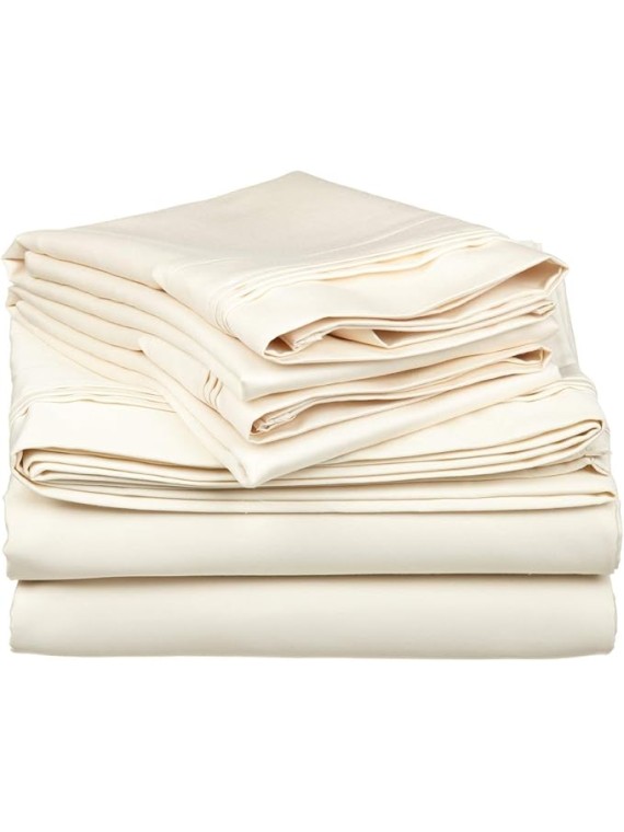 Olympic-Queen Size 7 Piece Duvet Cover Set Set (28 inch Deep Pocket Sheet Set and Duvet Cover Set) - 600 Thread Count, 100% Egyptian Cotton - Ivory Solid