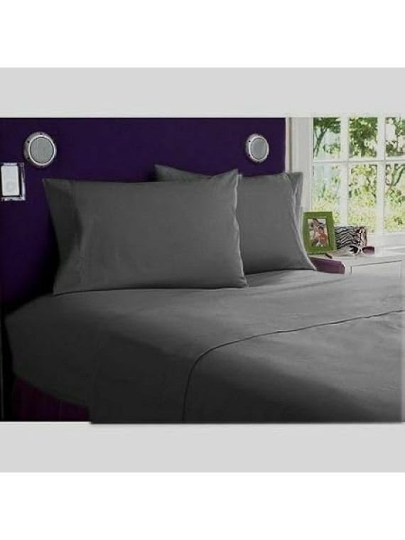 Full-XL Size 7 Piece Duvet Cover Set Set (30 inch Deep Pocket Sheet Set and Duvet Cover Set) - 600 Thread Count, 100% Egyptian Cotton - Elephant Grey Solid