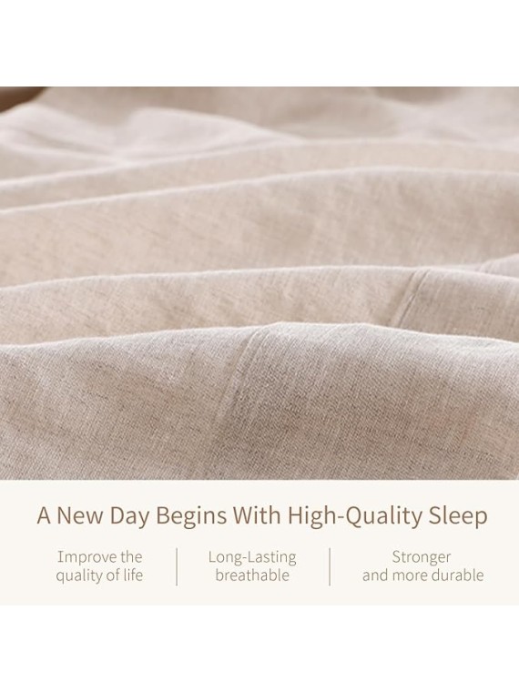 Linen Sheets King Size, 100% Organic French Linen Bed Sheets, 4Pcs Soft Breathable and Durable for All Season Bedding Sheets Set, Linen