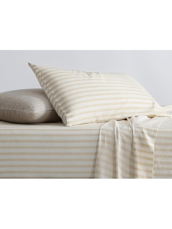 Bedding Linen Sheets Set Bed - 55% Linen 45% Cotton Blend Sheets Queen Size Bedding Farmhouse Boho Style, Soft Comfy Breathable - Deep Pocket Fitted Sheet & Flat Sheet & 2 Pillowcases (Apricot)