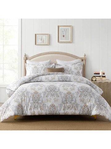 King Damask Comforter Set - King Size, Cotton Quilted, Vintage Paisley Floral, Fluffy Cloud Soft Bedding, 1 Comforter (104"x90") and 2 Pillow Shams (20"x36")
