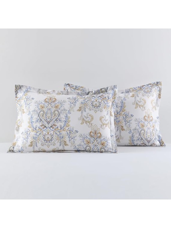 King Damask Comforter Set - King Size, Cotton Quilted, Vintage Paisley Floral, Fluffy Cloud Soft Bedding, 1 Comforter (104"x90") and 2 Pillow Shams (20"x36")