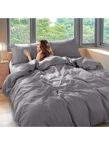 100% Linen King Duvet Cover Set, Luxury Pure Natural French Flax Linen Duvet Cover with Zipper Closure & Corner Ties, Cooling Breathable Comforter Cover 3 Piece (Dark Gray)