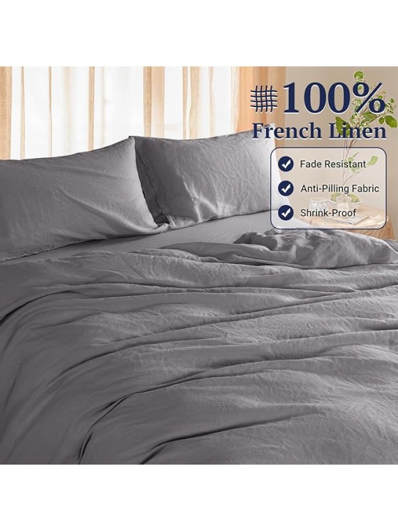100% Linen King Duvet Cover Set, Luxury Pure Natural French Flax Linen Duvet Cover with Zipper Closure & Corner Ties, Cooling Breathable Comforter Cover 3 Piece (Dark Gray)