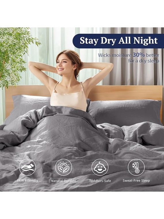 100% Linen King Duvet Cover Set, Luxury Pure Natural French Flax Linen Duvet Cover with Zipper Closure & Corner Ties, Cooling Breathable Comforter Cover 3 Piece (Dark Gray)
