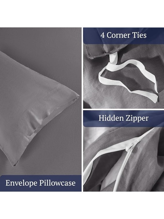100% Linen King Duvet Cover Set, Luxury Pure Natural French Flax Linen Duvet Cover with Zipper Closure & Corner Ties, Cooling Breathable Comforter Cover 3 Piece (Dark Gray)