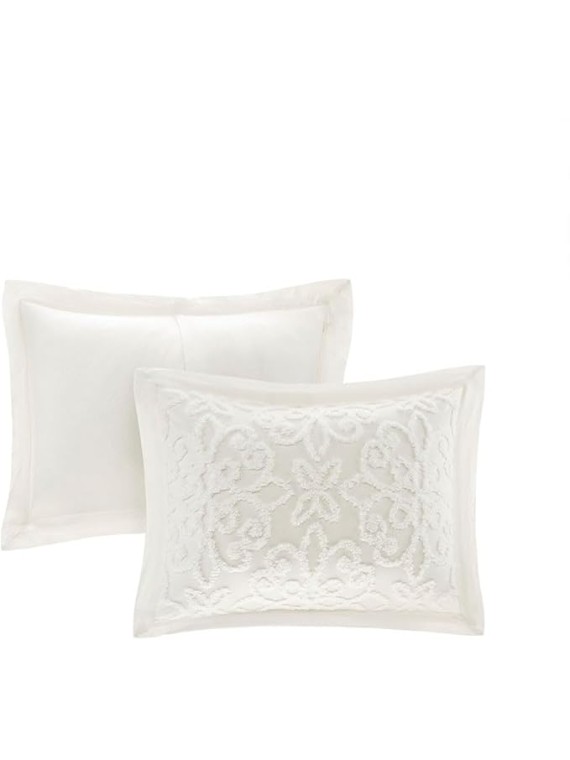 Cozy and Elegant 3 Piece Tufted Cotton Chenille Bedspread Set for King/Cal King Beds, Floral Medallion Design, Off-White