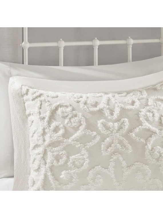 Cozy and Elegant 3 Piece Tufted Cotton Chenille Bedspread Set for King/Cal King Beds, Floral Medallion Design, Off-White