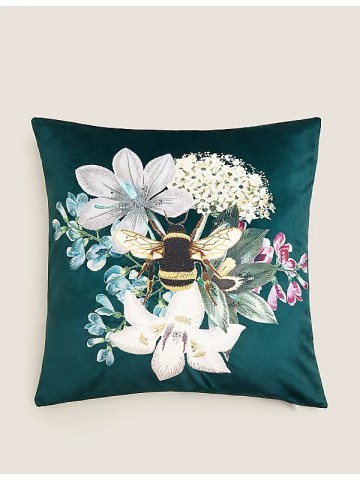 Velvet Embroidered Peacock Cushion
