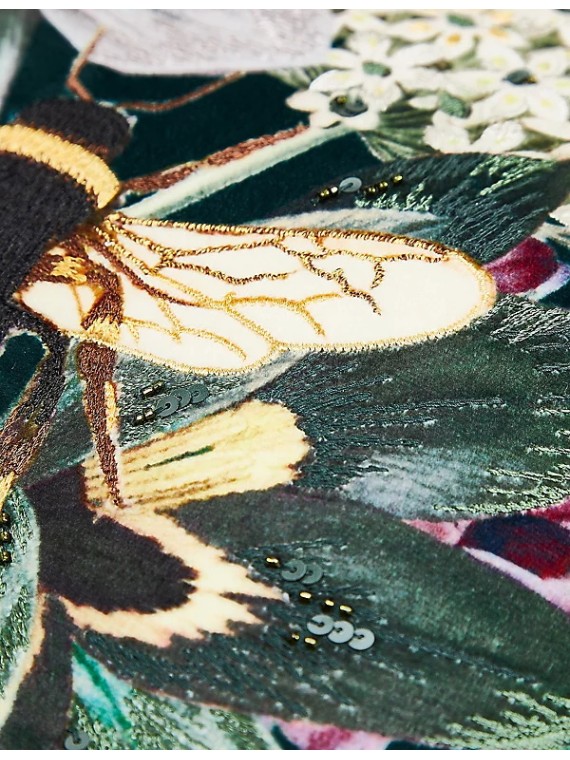 Velvet Embroidered Peacock Cushion