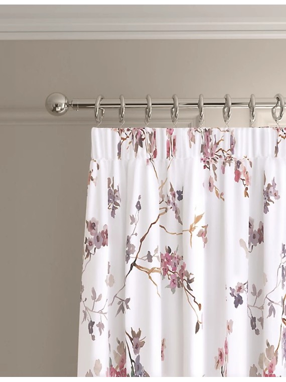 Sateen Cherry Blossom Pencil Pleat Blackout Curtains