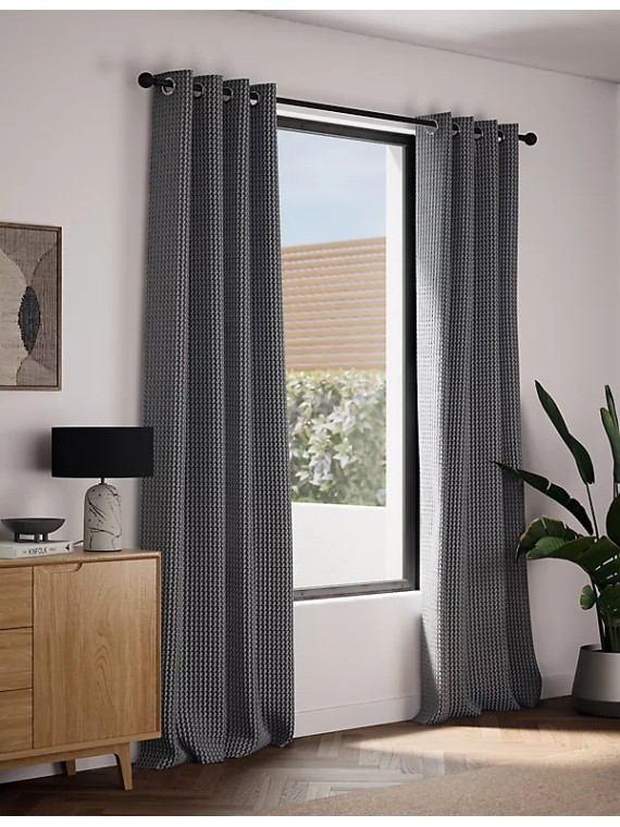 Velvet Geometric Eyelet Curtains