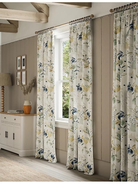 Watercolour Floral Pencil Pleat Curtains