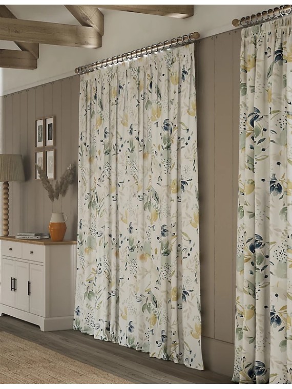 Watercolour Floral Pencil Pleat Curtains