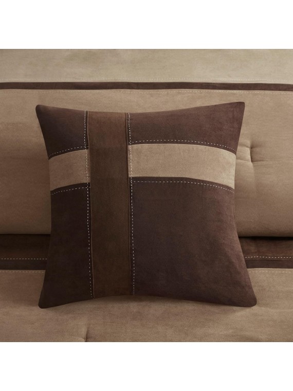 Palisades Comforter Set Modern Faux Suede Pieced Stripe Design, All Season Down Alternative Cozy Bedding with Matching Shams, Decorative Pillows, Cal King(104