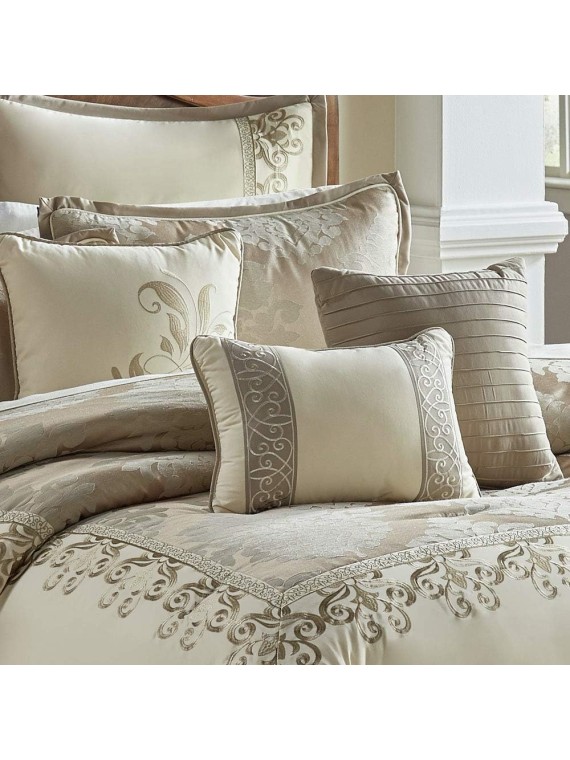 100% Polyester Comforter Set, Queen, Hillcrest - Ivory/Gold, 9 Piece Set