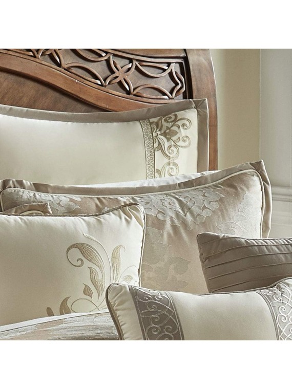 100% Polyester Comforter Set, Queen, Hillcrest - Ivory/Gold, 9 Piece Set