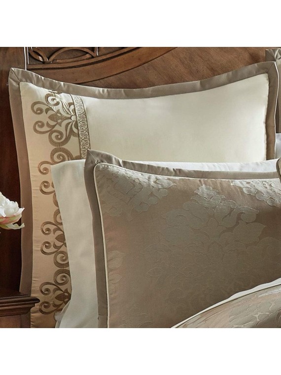 100% Polyester Comforter Set, Queen, Hillcrest - Ivory/Gold, 9 Piece Set